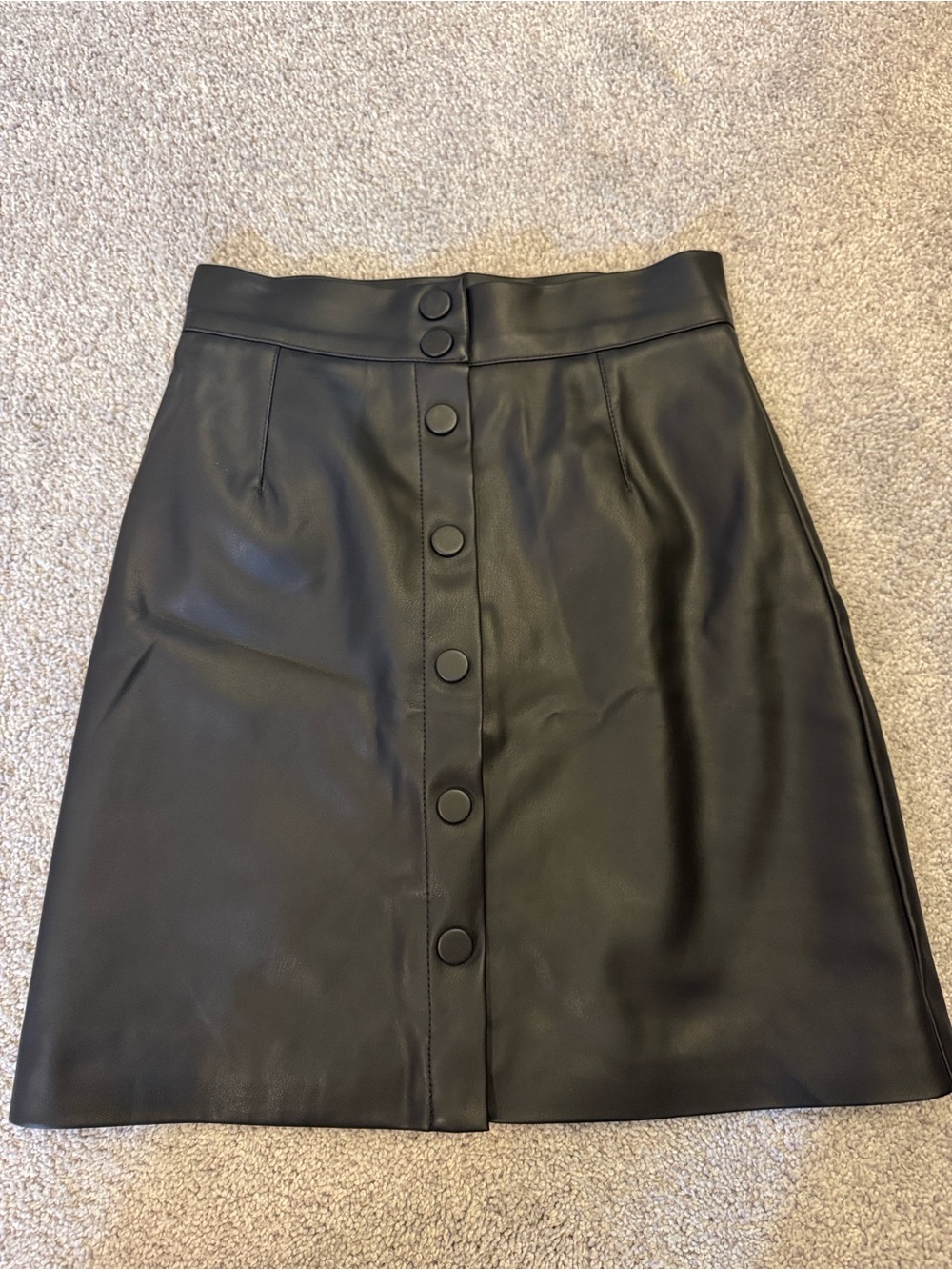 H&M Black Faux Leather Button-Front Skirt